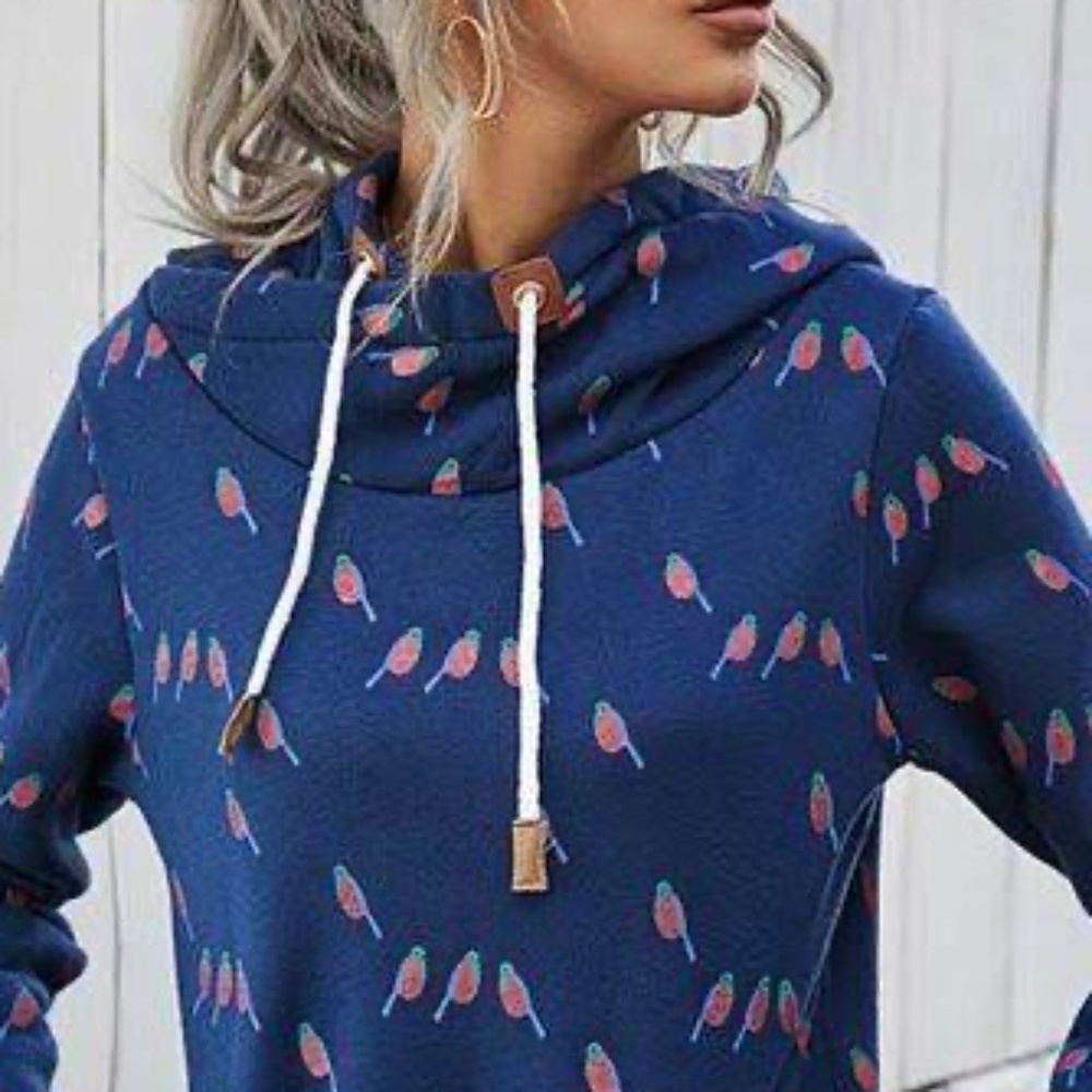 Romantichut navy bird cowl neck hoodie in navy size M - Picture 2 of 5